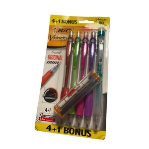 BIC Velocity Max Original Mechanical Pencils 4+1 Bonus Pack Multi-Color‎  .9mm